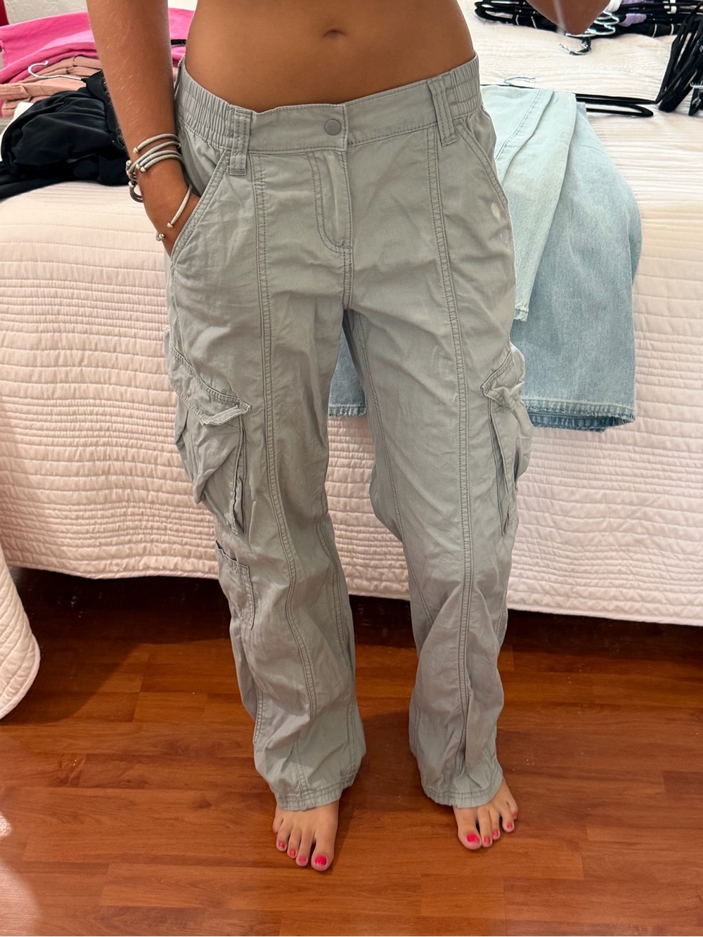 H&M Light Gray Elastic Waist Cargo Pants
